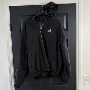 Adidas Black Hooded Lightweight Windbreaker Jacket.  Great condition.